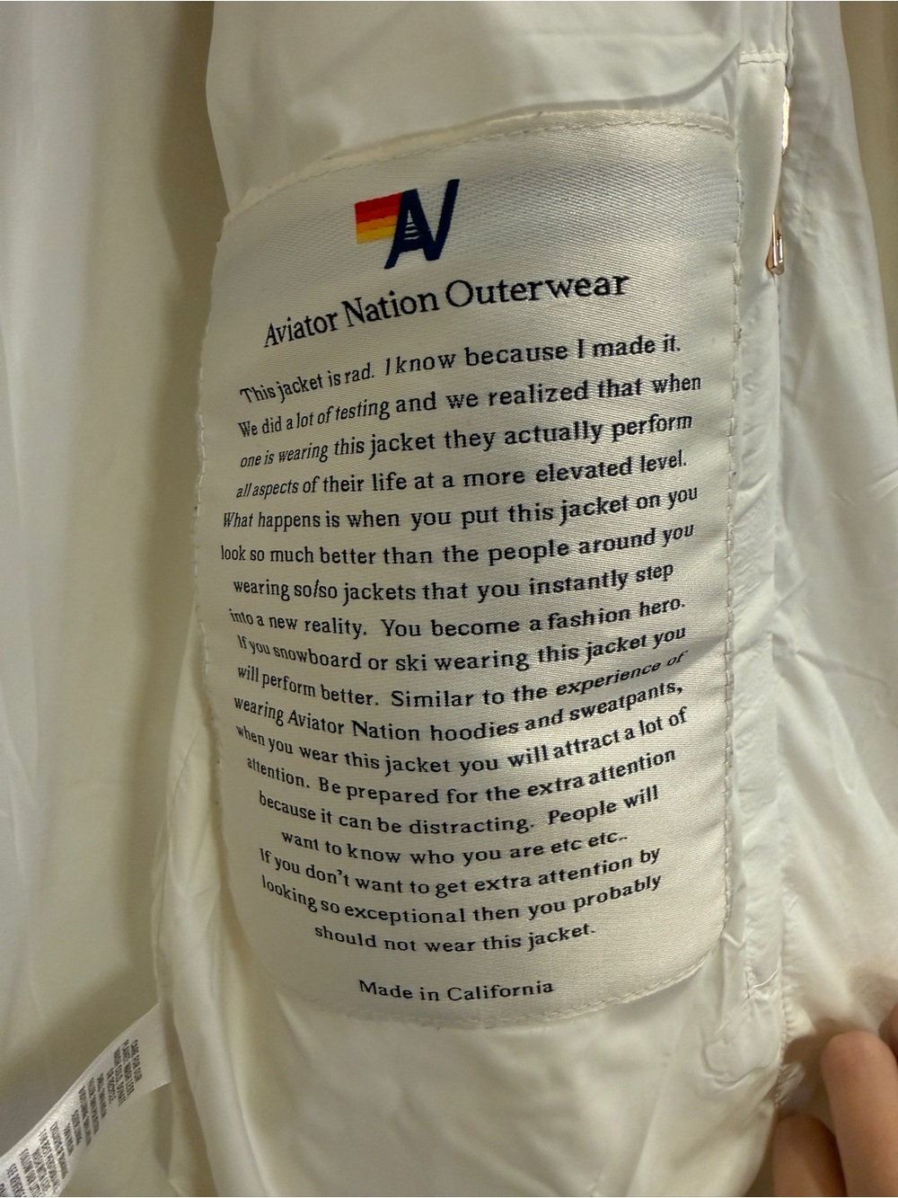 Aviator Nation 5 Stripe Puffer Jacket - White (Size Medium - NWOT) - Picture 12 of 15